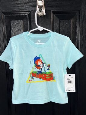 Nike Kids Light Aqua Graphic Tee with Multicolor Print 2T
